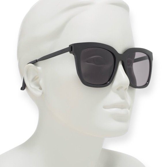 DIFF Hailey Sunglasses Shiny Black Frames Grey Lenses Square NWT - Picture 3 of 12